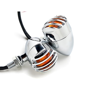 Chrome LED Turn Signals For Harley Davidson & Universal Cruisers – Amber Lens, Aluminum Housing (2-Pack)