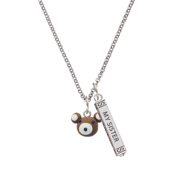 Delight Jewelry Fimo Clay Teddy Bear Silvertone Always My Sister Bar Charm Necklace, 23"