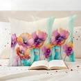 thumbnail image 3 of Watercolor Poppy Pillow Covers 2 Pack Spring Flower Pillowcase Waterproof Outdoor Throw Pillow Cover for Patio Garden Square Cushion 18”x18”, 3 of 9