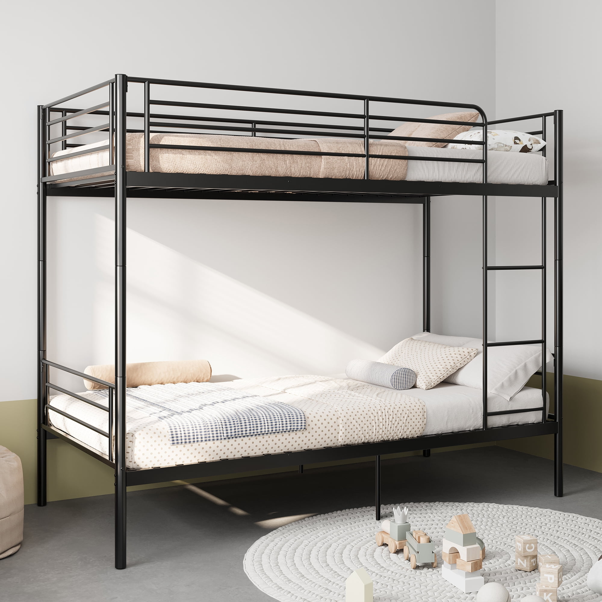 Mintazer Twin Over Twin Detachable Metal Bunk Bed with Ladder & Guardrail for Teen Adult Bedroom Dormitory, Black
