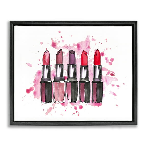 Stupell Industries Modern Splatter Lipstick Fashion Painting Black Floater Framed Canvas Art Print Wall Art, 21 x 17