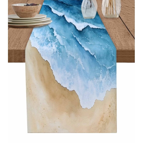 Ldtrchee Blue Beach Coastal Table Runner 72 Inches, Summer Nautical Seaside Ocean Bed Runner Dresser Scarves Tabletop for Indoor Outdoor Parties/Ceremony/Banquet, 16" x 72"