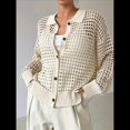 thumbnail image 4 of Cárdigan de Crochet para Mujer, Suéter Ahuecado, Suéter de Larga con Botones, Top de Punto Crema L, 4 of 10