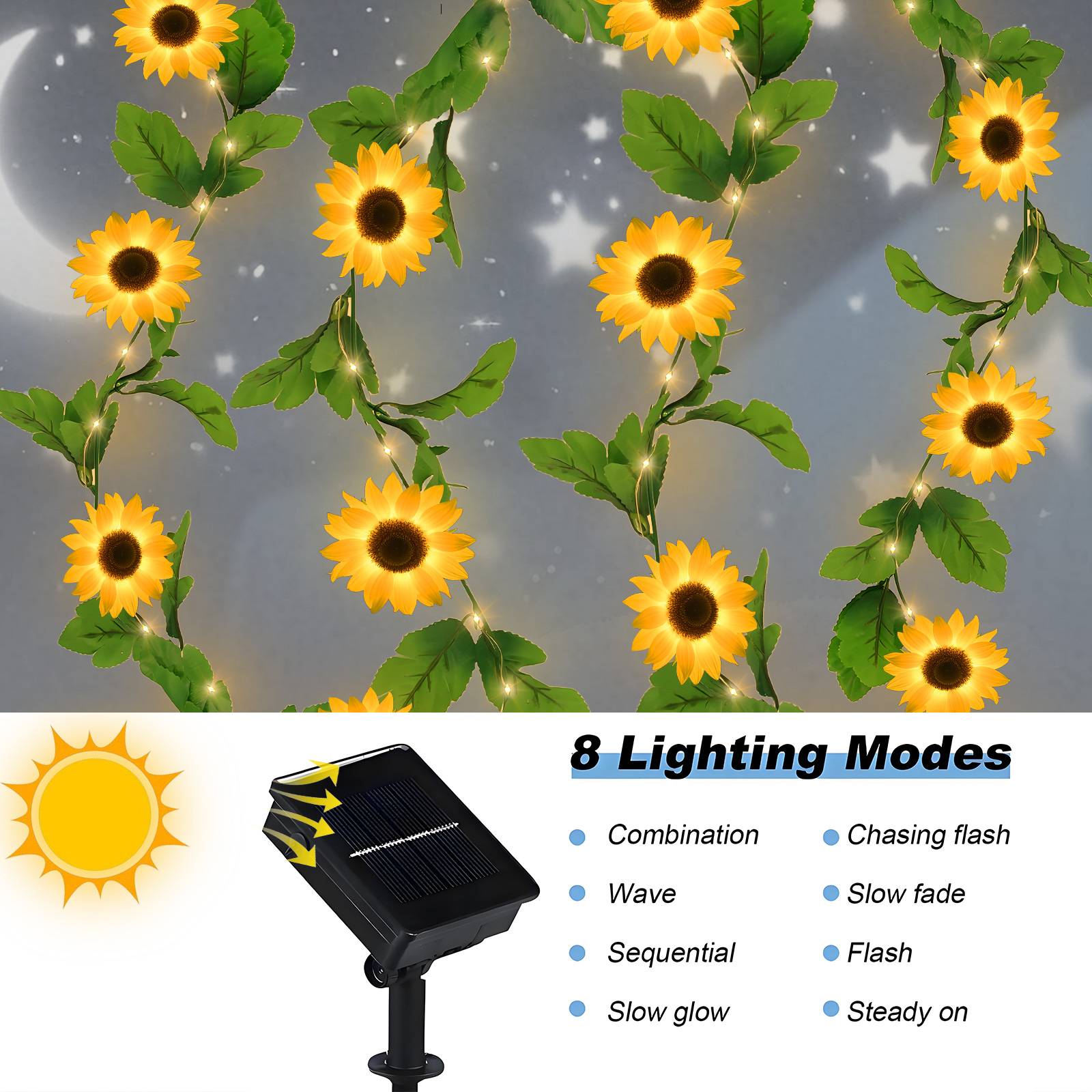 Rirool Solar Sunflower String Lights Outdoor 16 Ft, 50 LED photo 5