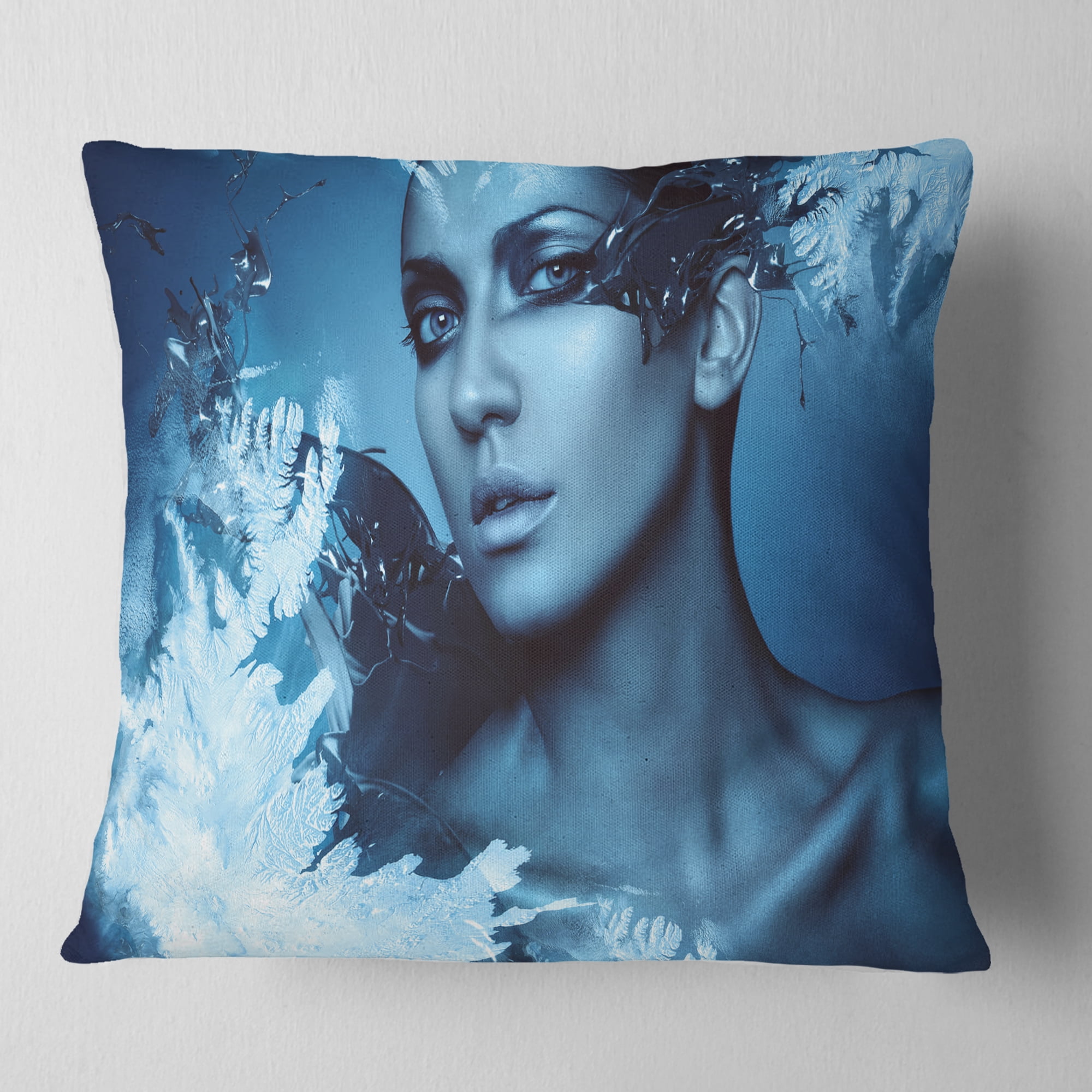 Designart Woman with Snow Splash - Portrait Throw Pillow - 16x16