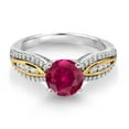 thumbnail image 2 of Gem Stone King 925 Silver and 10K Yellow Gold Red Created Ruby and White Lab Grown Diamond Engagement Ring for Women | 1.80 Cttw | Round 7MM | Gemstone July Birthstone | Size 6, 2 of 3