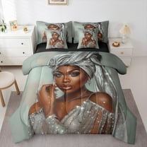 Manfei Black Girl 7-Piece Twin Bedding Sets,Fashion Women Bedding Comforter Set,Sliver Glitter Print Sheet Sets For Adults,Super Cozy Room Decor Reversible