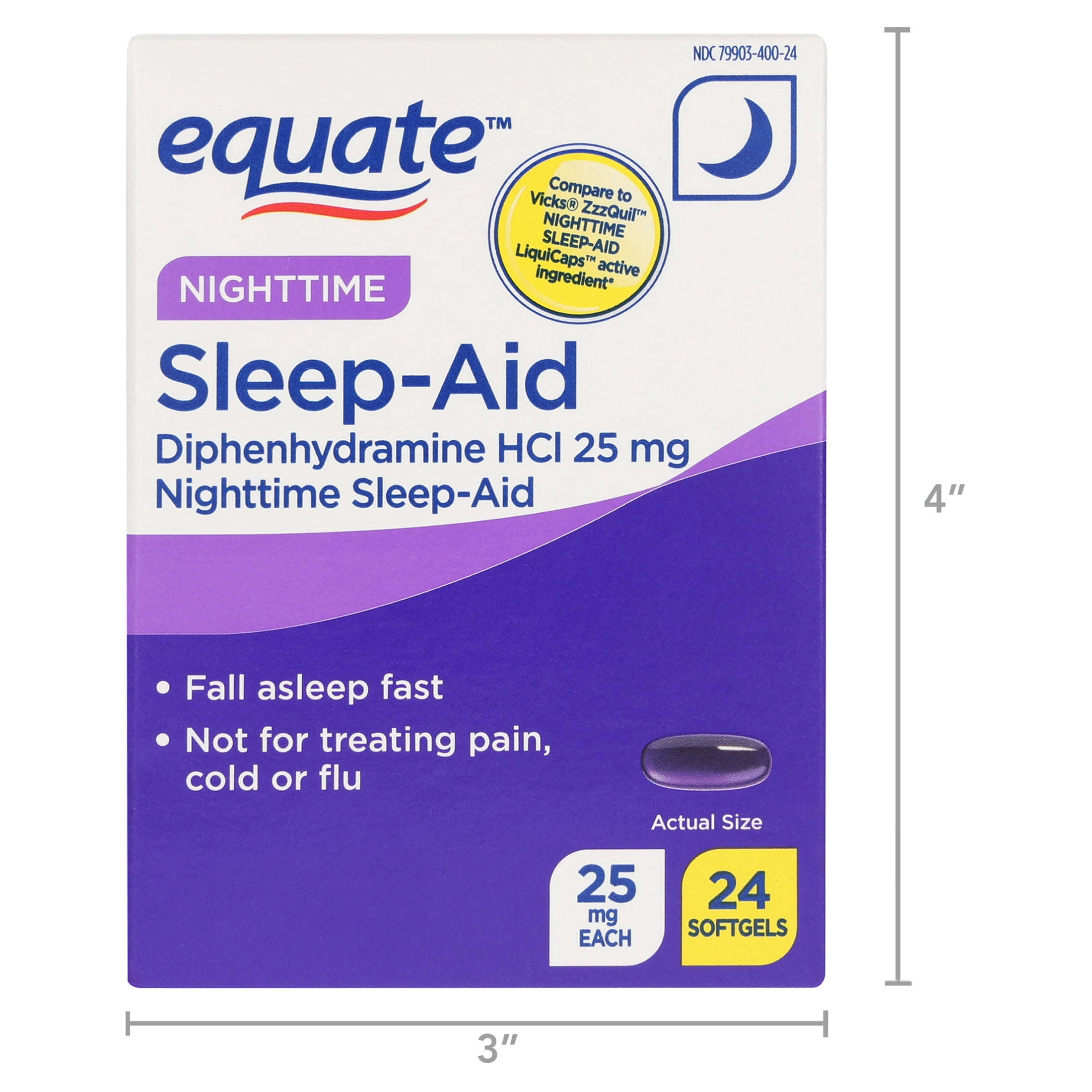 Equate Nighttime Sleep-Aid Softgels, 25 mg Diphenhydramine, 24 Count