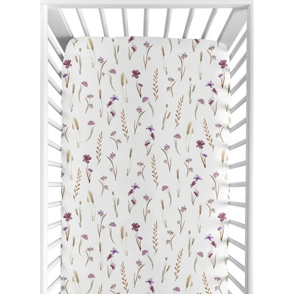 Sweet Jojo Designs Watercolor Floral Garden Purple Girl Fitted Crib Sheet