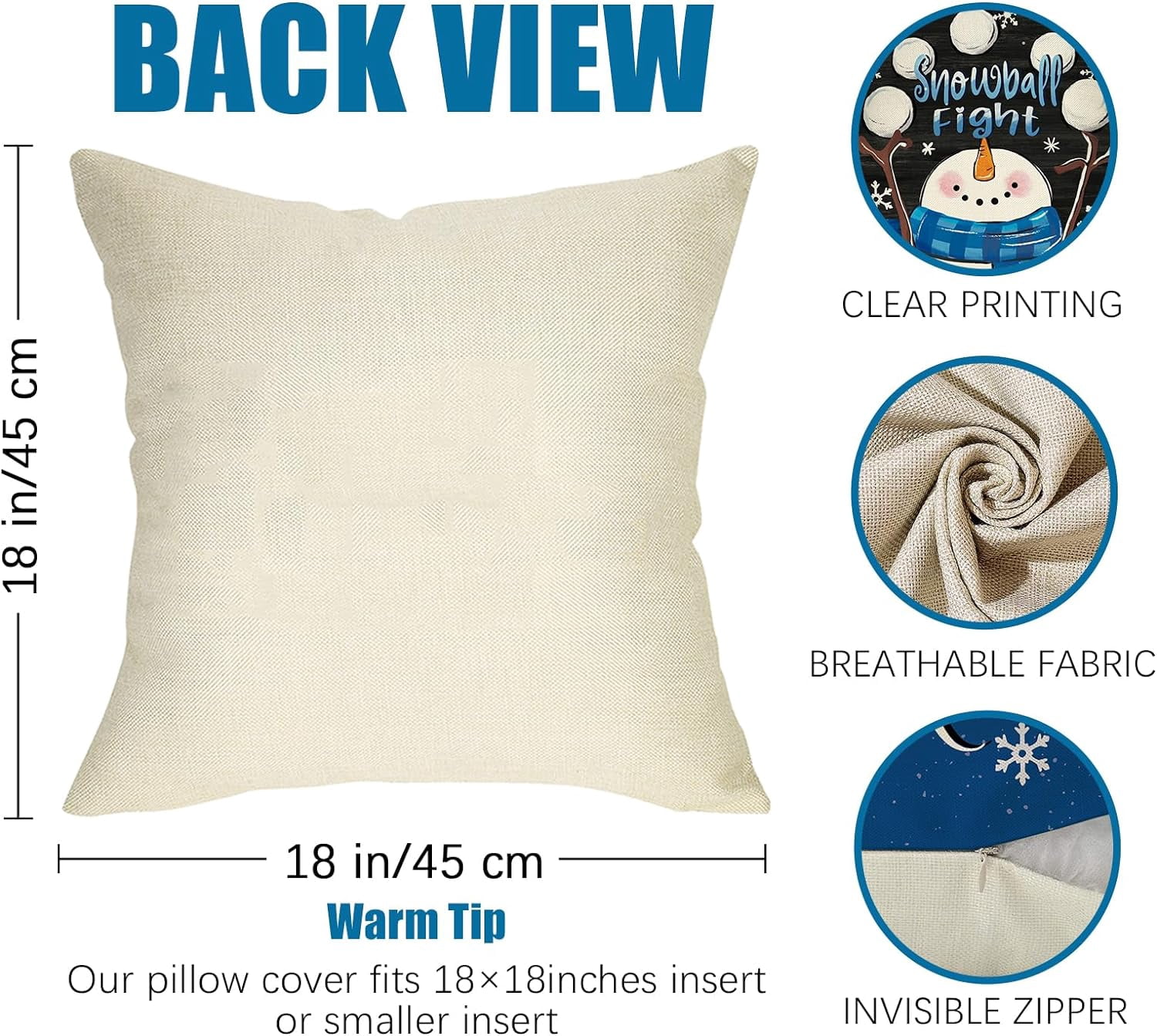 Warm Winter Wishes Decorative Throw Pillow Covers 18x18 Set of 4, Snowman Truck Christmas Tree Blue Black Outdoor Pillowcase, Let It Snow Snowflake Holiday Farmhouse Cushion Case Home Decor