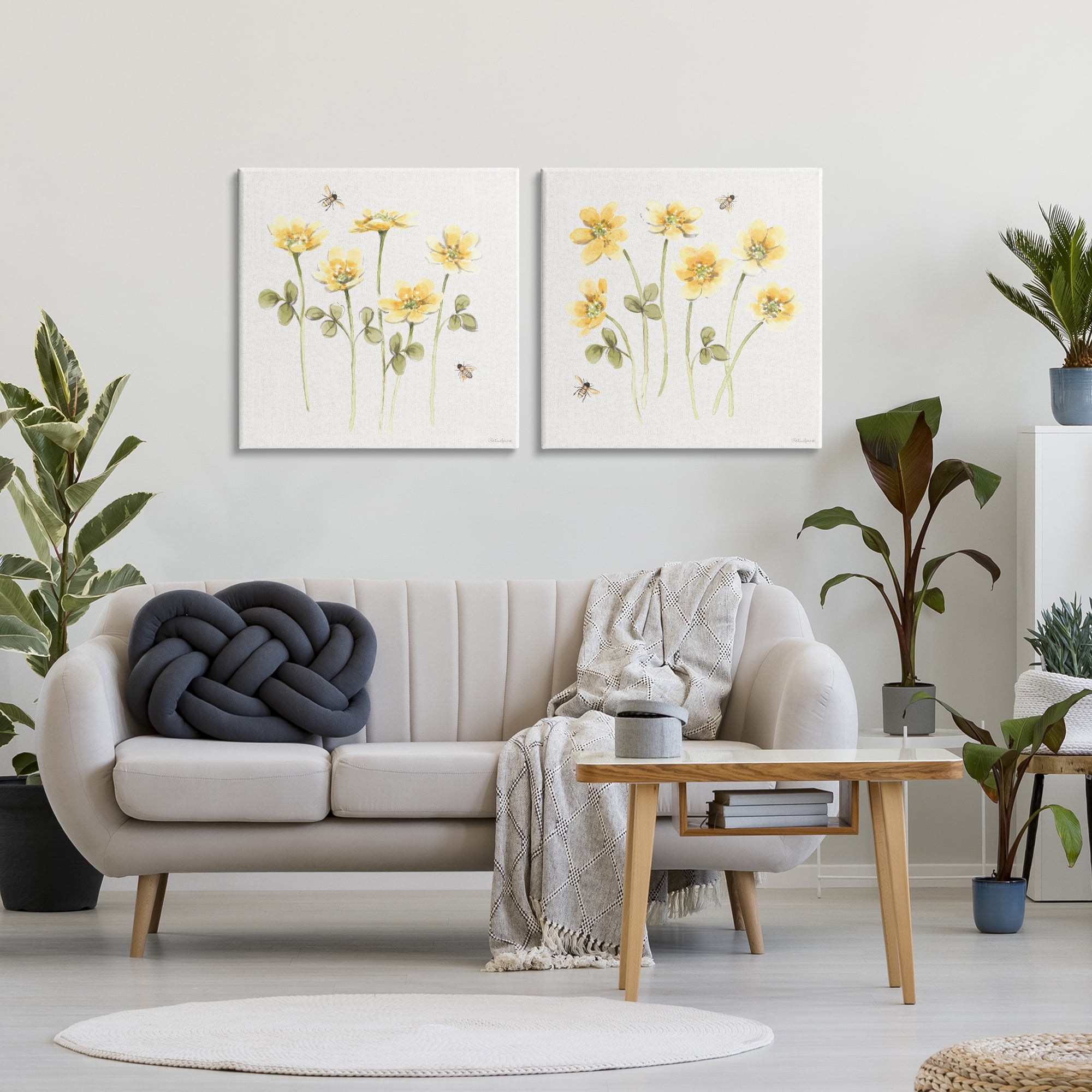 Stupell Industries Sweet Honey Flowers & Bees 2 Piece Canvas Wall Art Set, design by Beth Grove