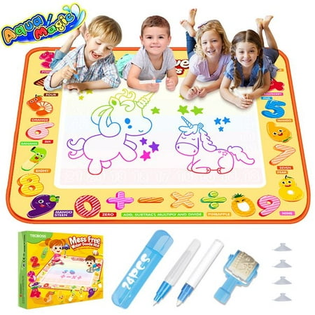 Tecboss Water Drawing Mat, Kids Aqua Magic Doodle Mat Educational Toys for Age 3 4 5 Years Old Girls Boys Toddler