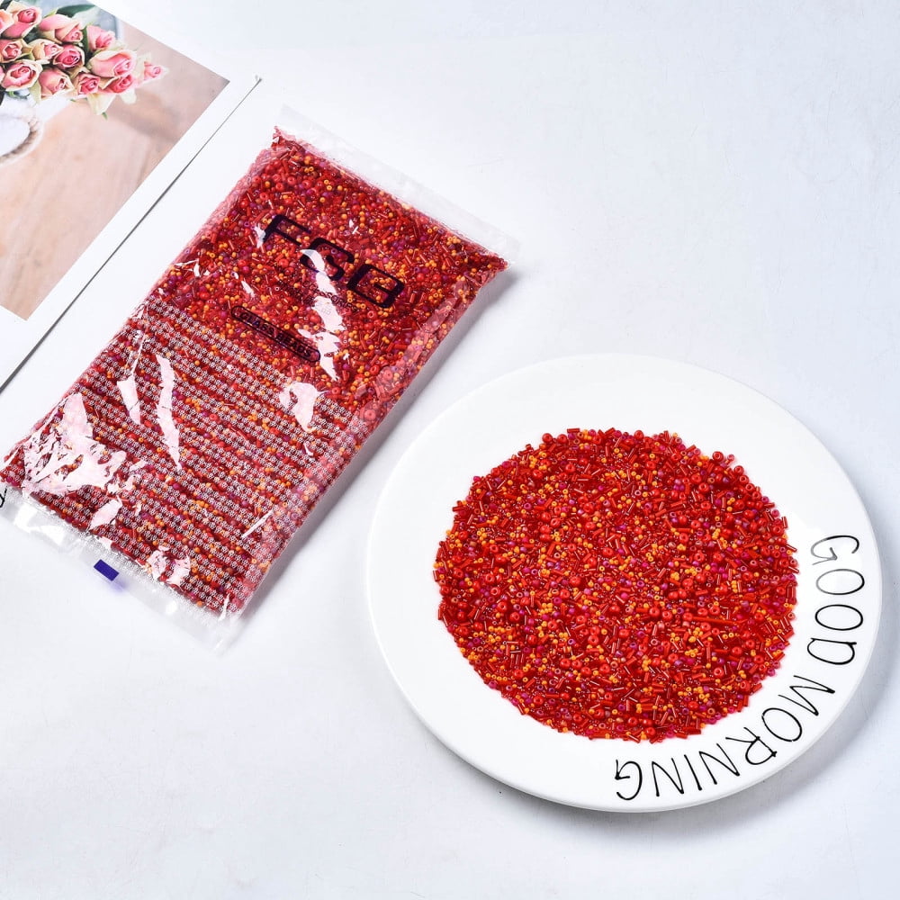 Glass Seed Beads Mixed Style Mixed Shapes Red 1~7x2~4mm Hole: 0.7~1mm about 450g/pound