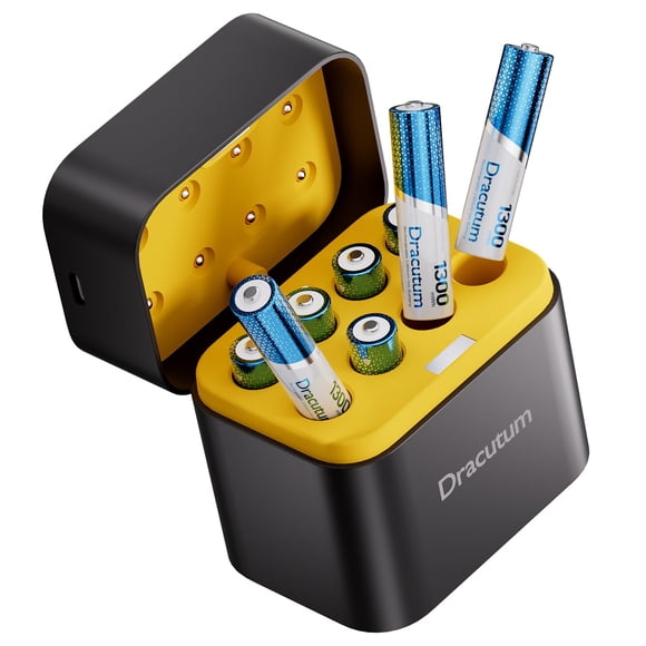 Dracutum 8-Pack Rechargeable AAA Batteries Lithium with Fast Charger - 1300mWh 1.5V Constant Output, 2000 Cycles, Long L