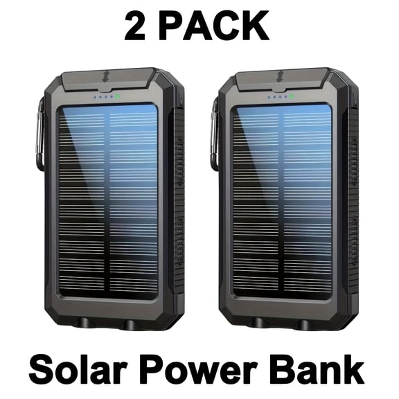 2pcs Solar Charger 20000mAh, Portable Dual USB Output Solar Charging Panel, Fast Charging External Battery Pack, Built-in LED Flashlight Emergency Model For Hiking. (Pack Of 2)
