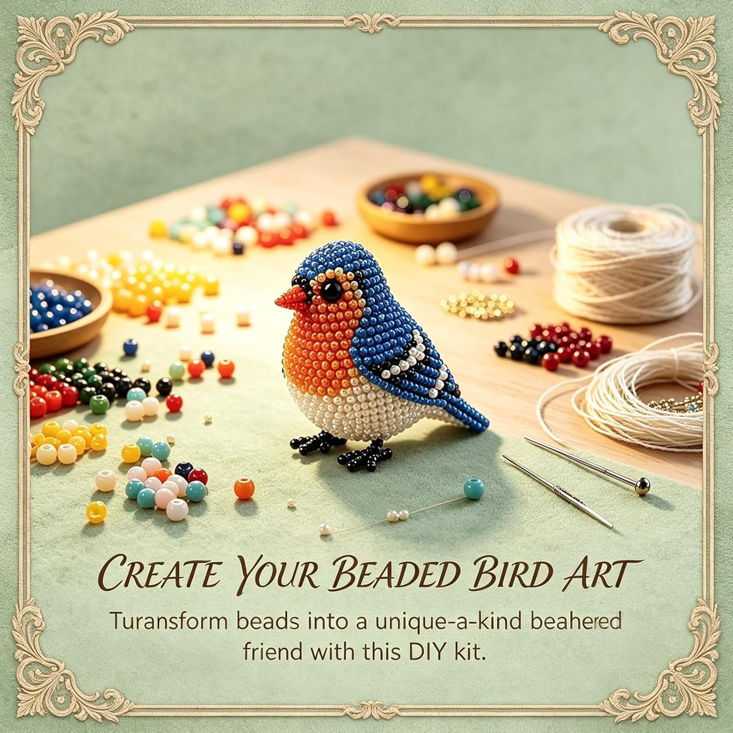 Cute 3D Bird Beaded Embroidery Craft Set with Instructions, DIY Bird Beading Kit for Adults & Beginners, Handmade DIY Birds Art Kit for Craft Enthusiasts, Stress Relief Creative Hobby(Style E)Q