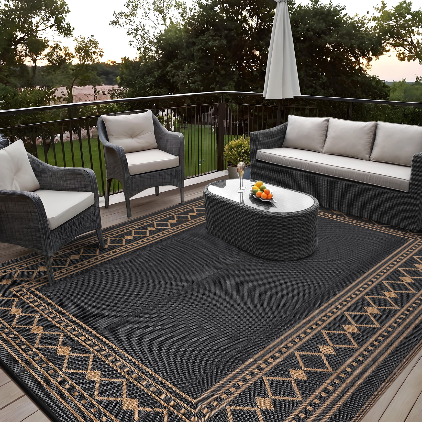 COZONY 9x18 Outdoor Rug Waterproof Reversible Plastic Straw Patio Mat for RV Deck Picnic Balcony Reversible