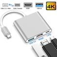 thumbnail image 1 of USB C to HDMI 4K Multiport Adapter, 3 in 1 Type C Hub with USB 3.0 + USB C Charging Port Digital Converter Compatible for MacBook/Chromebook Pixel/Dell XPS13/Samsung Galaxy s8/s8 Plus (Silver), 1 of 10