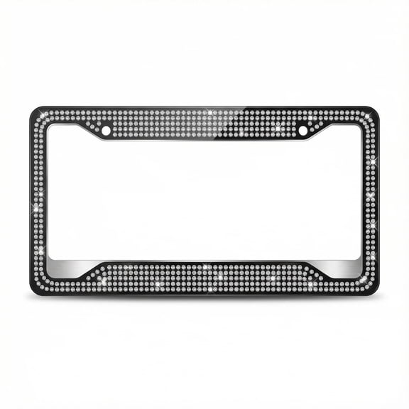1-Piece Square-Hole License Plate Frame, Sparkling Cute Rhinestones, Stainless Steel Material, Unisex, black