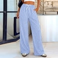 thumbnail image 2 of Gingham Wide Leg Pajama Pants for Women Elastic Drawstring Waist Lightweight Summer Relaxed Fit Casual Lounge Bottoms Light Blue L, 2 of 6