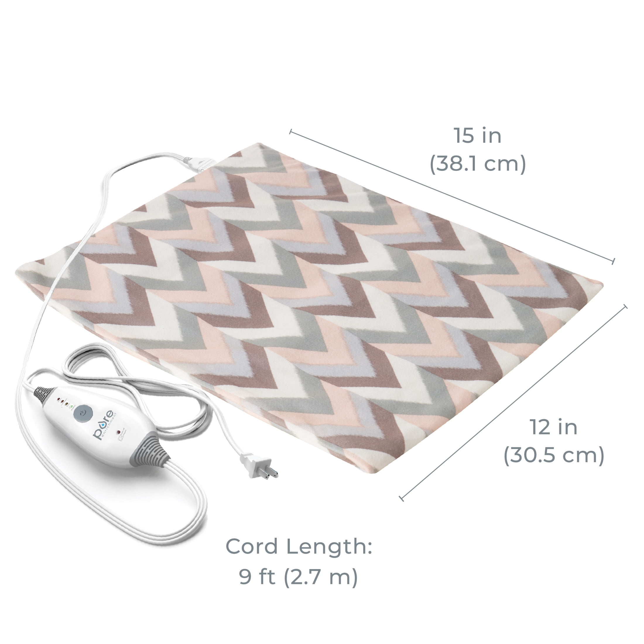 Pure Enrichment PureRelief Express Designer Series Electric Heating Pad - 12” x 15” Fast-Heating with 4 Heat Settings, Machine-Washable Fabric, & 2-Hour Auto Safety Shut-Off - Desert Herringbone