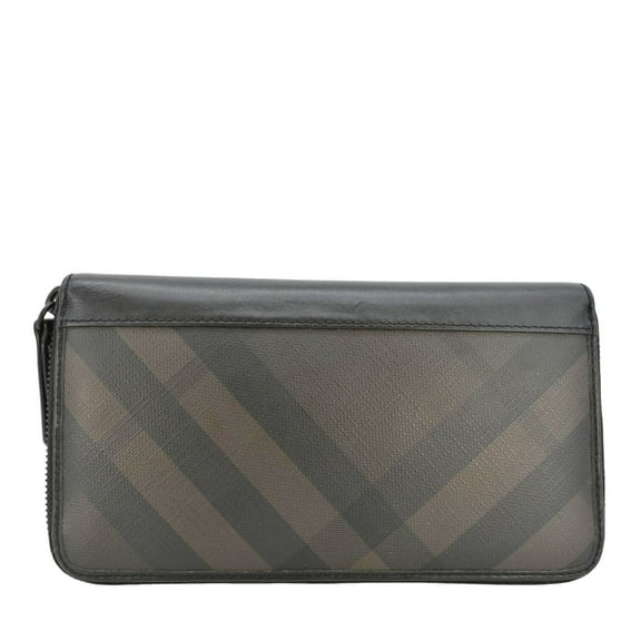 Pre-Owned BURBERRY Check Canvas Zip Around Wallet Grey