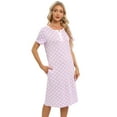 thumbnail image 6 of WBQ Women's Nightgown Short Sleeve Polka Dot Sleepshirts Spring Summer Loungewear House Dress with Pockets Soft Comfy Button Nightshirt Henley Nightdress, Purple S-XXL, 6 of 8