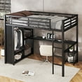 thumbnail image 3 of Bellemave Full Size Loft Bed with Desk and Wardrobe Metal Loft Bed with Storage Shelves Loft Bed Frame with Guardrails for Teens, No Box Spring Needed (Full, Black), 3 of 11
