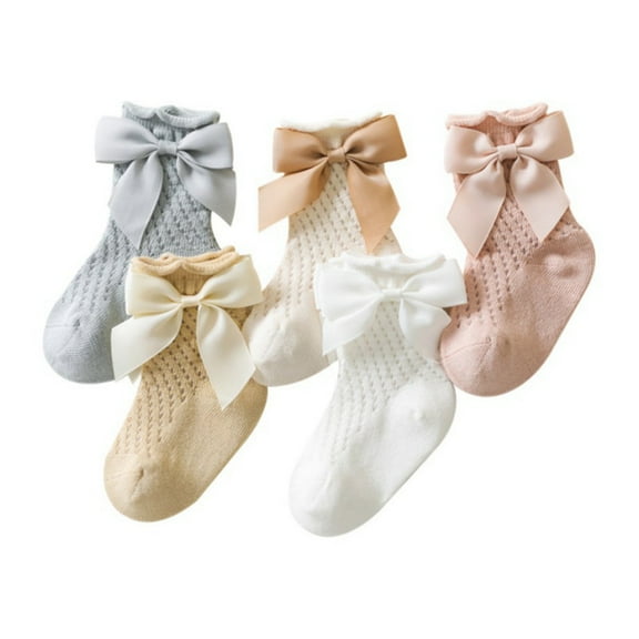 Baozhu Baby Girls Socks Bow Infant Toddler Ankle Socks Breathable Casual Socks 5 Pairs