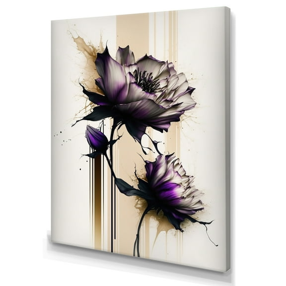 Designart Purple Dahlia Flower On Abstract Paint I Canvas Wall Art