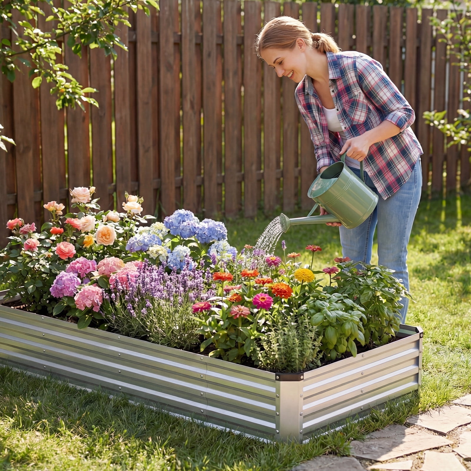 2PCS Outdoor Galvanized Raised Garden Bed, Rust-Proof Heavy-Duty Steel Planter Box, Easy to Assemble Metal Garden Bed, Practical Yard Patio Planting Box for Plants, Vegetables and Herbs, 8*4*1ft