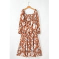 thumbnail image 6 of Women's Brown Floral Print Shirred Square Neck High Waist Maxi Dress - [ZhiHiMeRi] | (US 12-14)L, 6 of 12
