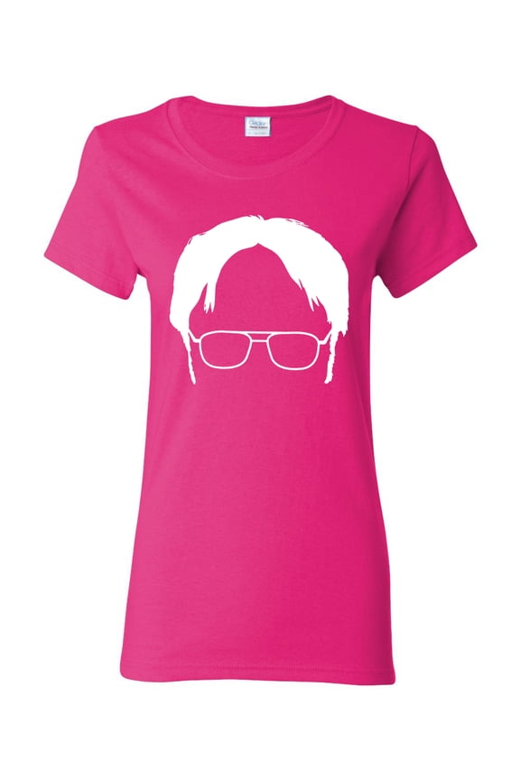, Office Dwight Glasses Face Silhouette Funny Schrute, Pop Culture, Women Graphic Tee, Fuschia, Large