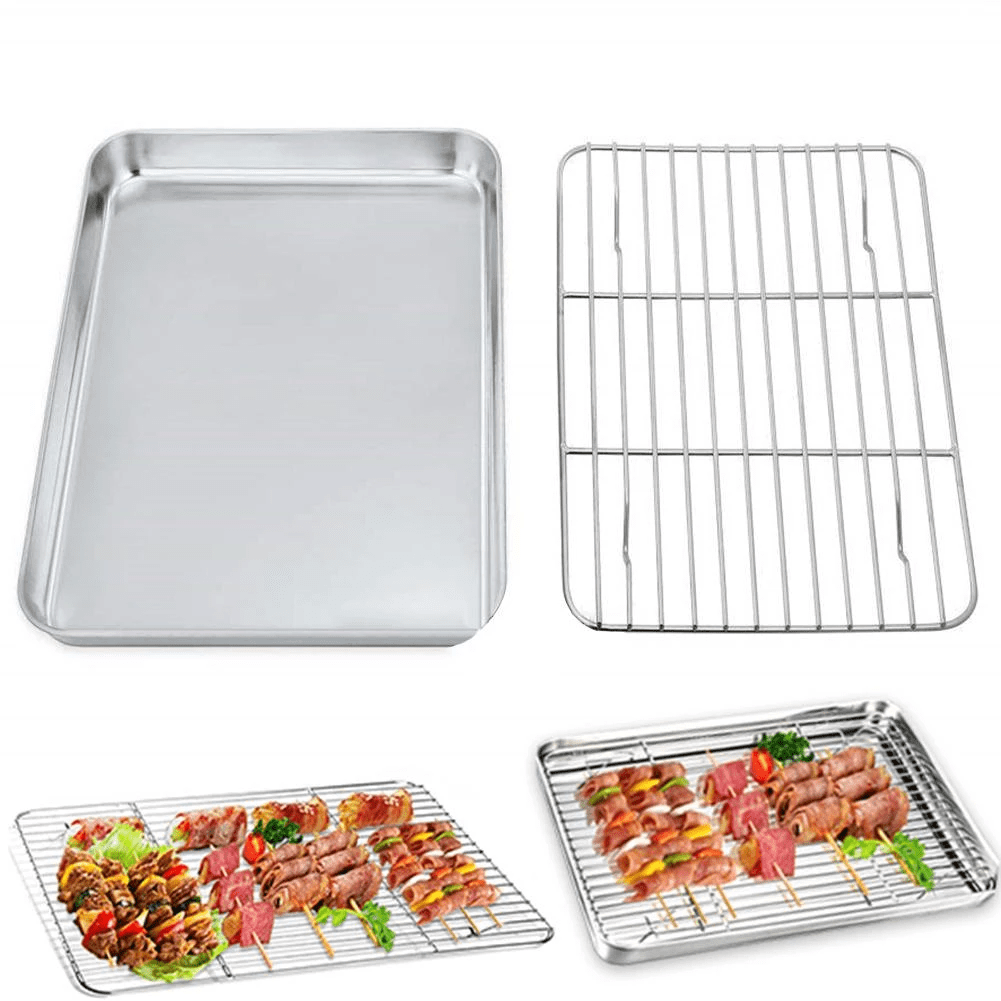 Tutuviw Rectangle Small Baking Sheet Stainless Steel Baking Pan Tray Cookie  Sheet Non Toxic & Healthy, Easy Clean & Dishwasher Safe Rectangle Size 9.1