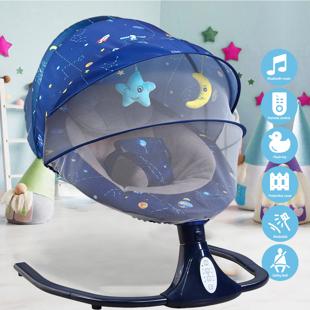 HAOUUCYIN Baby Swing for Infants, Newborn Electric Swing Chair with 4 Gears & Time & Music, Blue - image 3 of 12