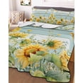 thumbnail image 3 of Quilts King Size Bedding Set, Sunflower Lightweight Quilted Comforter, Summer Eucalyptus Botanical Floral Teal Wood Soft Reversible Bedspread Coverlet with Pillow Covers for All Season, 96" x 106", 3 of 7