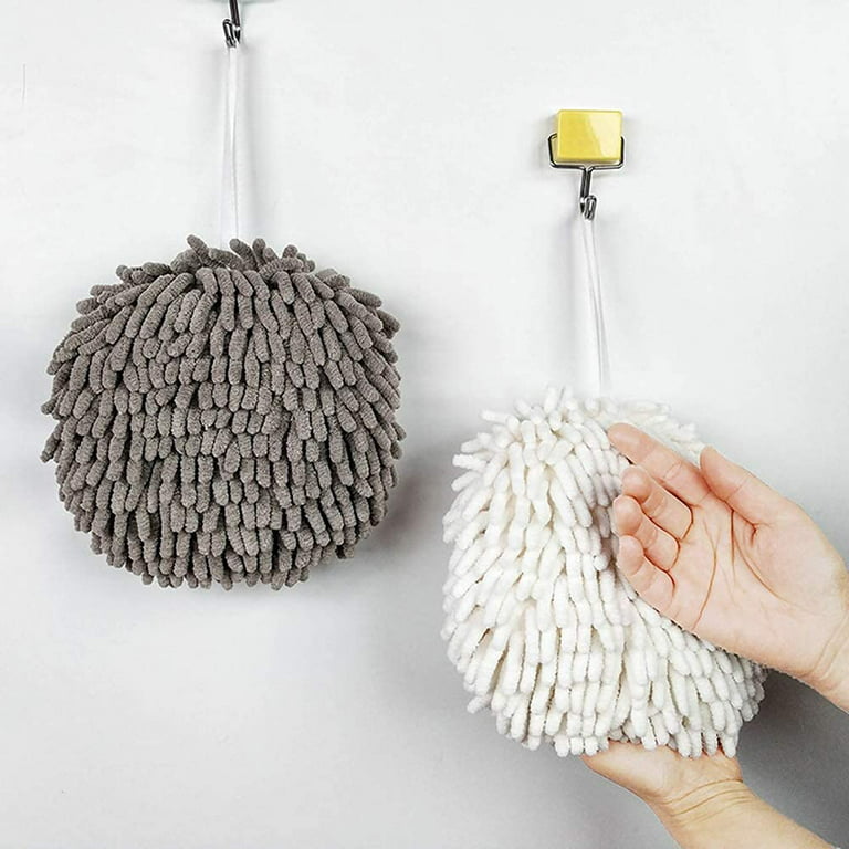 2 Pack Chenille Hanging Hand Towel Ball with Hanging Loops, Soft Absorbent  Microfiber Hand Towels for Bathroom Kitchen, Plush Quick-Drying Hanging  Hand Towel Ball 