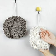 PloutoRich 2Pcs Chenille Hanging Hand Towels Ball, No Hair Removal Microfiber Absorbent Dish Cloth,Quick Dry Soft Absorbent Microfiber Hand Towels