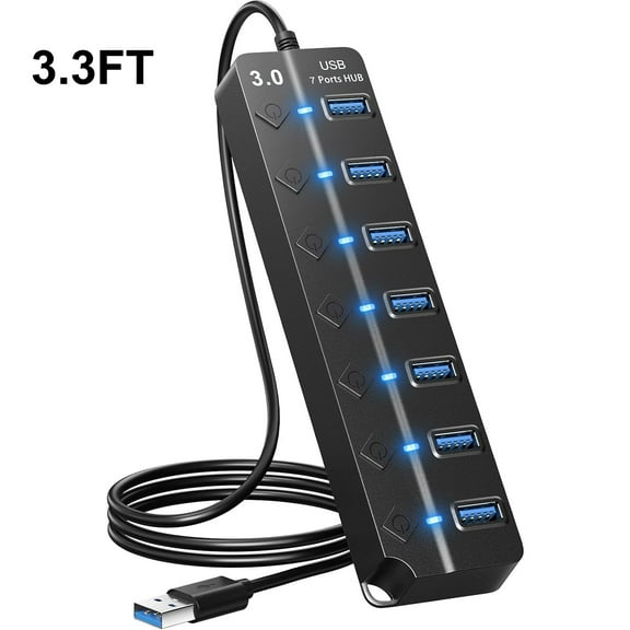 USB Hub 3.0, 7-Port USB Hub Splitter with Individual On/Off Switches ...
