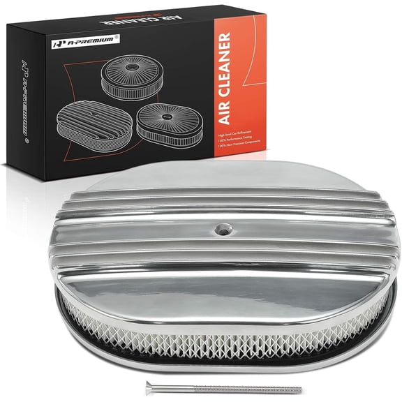 A-Premium Universal Air Cleaner Filter Assembly - 12"x8-3/8"x2", Oval Polished Chrome Air Cleaner
