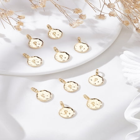 1Set 10Pcs Alloy Pendants Cadmium Free & Nickel Free & Lead Free Flat Round with Alphabet Letter P 17x11.5x1.5mm Hole: 2.5mm