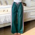 thumbnail image 6 of Lumtrix Women's Y2k Striped Side Baggy Pants Drawstring Elastic Waist Wide Leg Track Pants Streetwear Quick Dry Trousers Dark Green L, 6 of 6