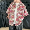 thumbnail image 2 of XUELUO Toddler Boys Shirts & Tops Summer Floral Print Lapel Button Down Short Sleeve Loose Casual Tee Shirts Outwear,Red,2-3 Years, 2 of 9