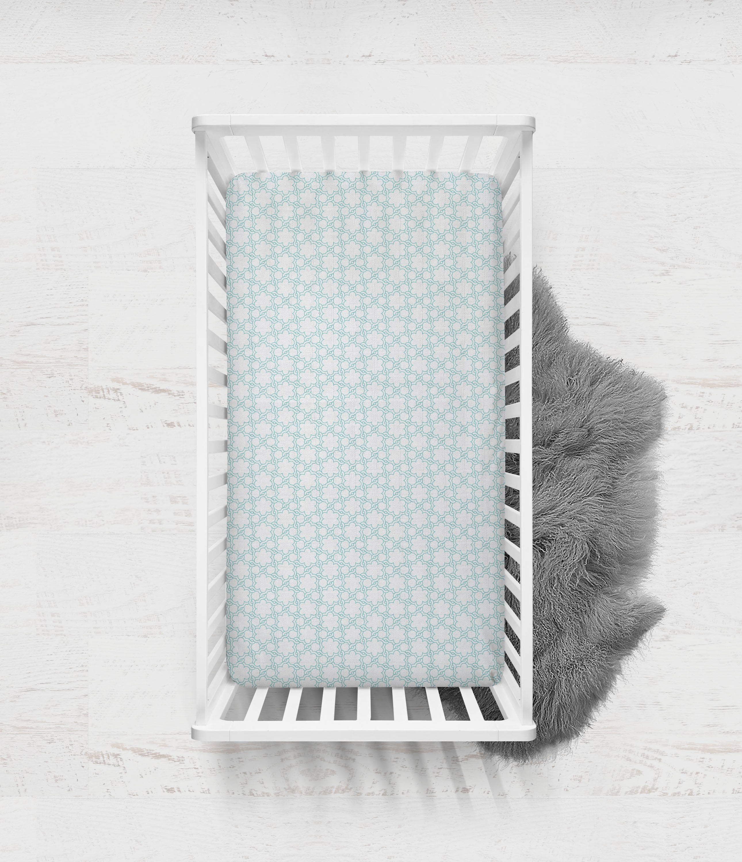 Bacati - Petal Floral Aqua Muslin Crib or Toddler Bed Fitted Sheet 100% Cotton Muslin