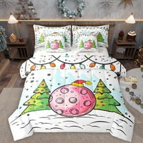 Homewish Pink Moon 7-Piece Twin Bedding Sets,Merry Christmas Theme Bedding Comforter Set,Colorful 3D Graffiti Style Sheet Sets For Girls Boys,Luxury Bedroom Decor Reversible