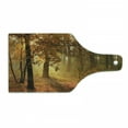 thumbnail image 1 of Fall Cutting Board, Misty Autumnal Forest with Rising Sun Early Morning in Foggy Woods Scenery, Tempered Glass Cutting and Serving Board, Wine Bottle Shape, Orange Brown Green, by Ambesonne, 1 of 1