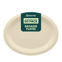 BOSNAL 10 Inch Oval Bagasse Plates (50 Pack) – Compostable, Biodegradable & Eco-Friendly Disposable Dinner Plates for Catering, Parties & Events