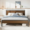 thumbnail image 2 of Amolife King Size Bed Frame, Heavy Duty Metal Platform Bed with Wooden Headboard & Footboard, Walnut, 2 of 9