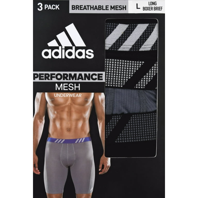 adidas Men's Sport Performance Mesh Long Boxer Brief Underwear (3-Pack),  Black/Onix Grey/Black, Large 