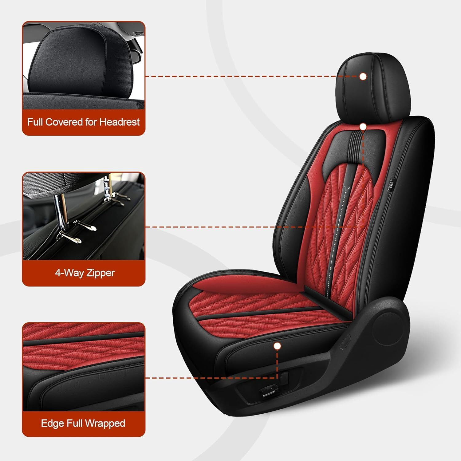 LAONNVIR Honda Crv Seat Covers Fit for Honda CR-V 2007-2024 2025 Leather Car Seat Cover Full Set for SUV,Waterproof Car Seat Cushion,Faux Leather,Black&Red 5 Seats